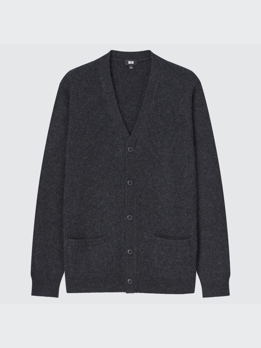 Uniqlo Men's Charcoal 100% Wool Cardigan Sweater